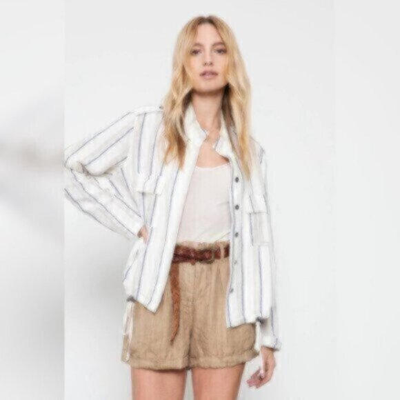 NWOT Rails Rowan Striped Army Linen Lightweight Button Down Jacket - Picture 11 of 14